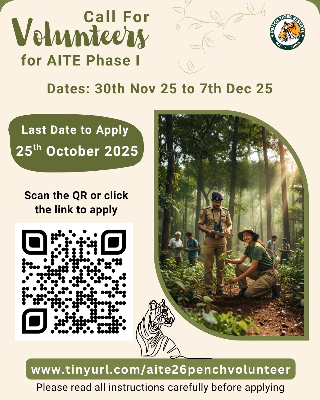 Invitation for Volunteers at Pench Tiger Reserve — AITE Phase I